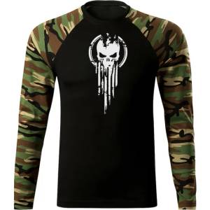 DRAGOWA FIT-T Тениска с дълъг ръкав Skull, woodland, 160 г/м2 (5635)