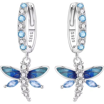 GRACE Silver Jewellery Stříbrné visací náušnice Vážka - stříbro 925/1000 E-OTE4343-BU/394 Modrá