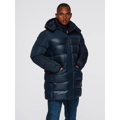 Ombre Clothing Мъжко прошивано яке от комбиниран материал с качулка - тъмно синьо V3 OM-JALJ-0266 Ombre Clothing Ombre Clothing | Sin | МЪЖЕ | S
