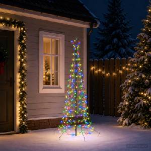 vidaXL Спирална коледна елха с LED светлини и колче EKENAS 180 см (42056588)
