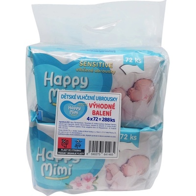 Happy Mimi Dětské vlhčené ubrousky Sensitive 4 x 72 ks