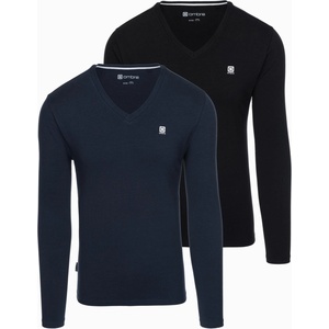 Ombre Clothing Комплект мъжки дълги ръкави SLIM FIT с V-образно деколте и лого 2 бр - тъмно синьо/черно микс V3 Z103 Ombre Clothing Ombre Clothing | Sin | МЪЖЕ | S