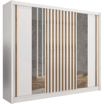 EMS Шкаф с огледало SANTINO 250x215 cm бял/дъб крафт (MT0118)