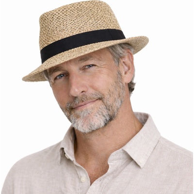 Fiebig Headwear since 1903 Letní pánský klobouk Fedora z mořské trávy s černou stuhou