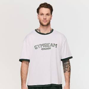 GymBeam Мъжка овърсайз тениска Varsity White XXXL