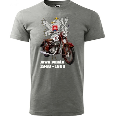 Maverprint Retro tričko Jawa Pérák 1946–1955 legenda československých motocyklov Tmavosivý melír