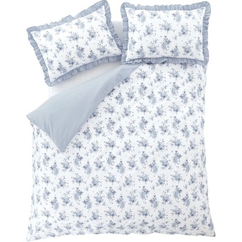 Catherine Lansfield Бяло-синьо двойно удължено спално бельо 230x220 cm Lucie Floral Frill - Catherine Lansfield (BD/58904/W/KQS/BL)