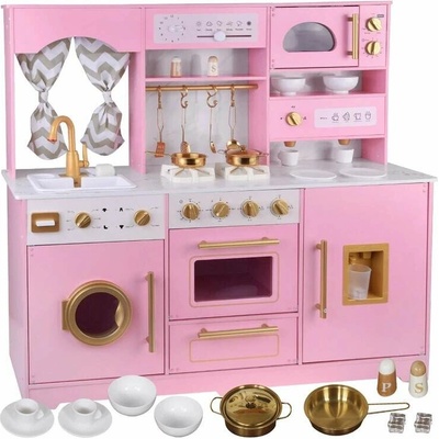 JOKO Veľká Drevená Kuchynka Glamour so svetlom a zvukom 109cm kávovar práčka mikrovlnka ružová