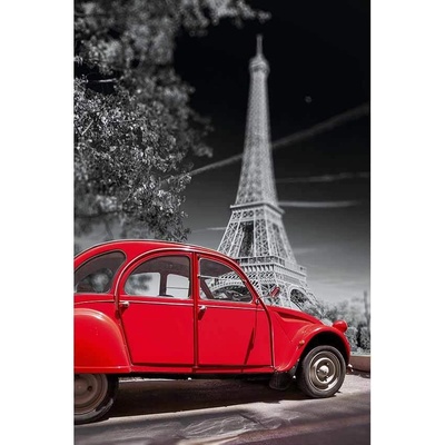 Ceduľa Pariž Red Car Eifel Tower 40 x 30 cm