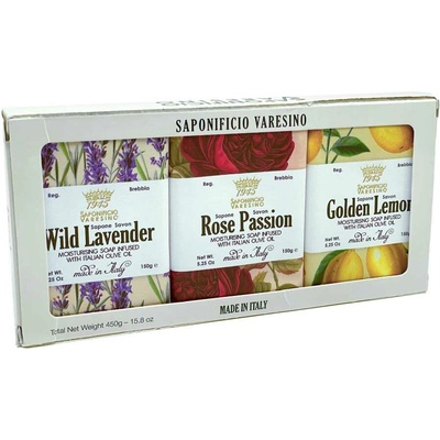 Saponificio Varesino Sada prírodných mydiel LevanduľaRuža a Citrón 3 x 150 g