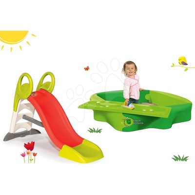 Smoby set šmyklava Toboggan KS stredná a pieskovisko s krytom a vodnou dráhou 310262-14