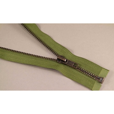 Deliteľný kovový starokovový zips č.5 viac farieb - dĺžka (30 - 100 cm) 40 cm khaki bez ozdoby