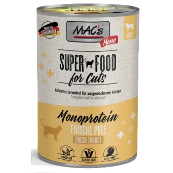 MAC's Mac’s Cat Adult Monoprotein GRAIN FREE, консерва за пораснали котки, БЕЗ ЗЪРНО, за капризни и чувствителни котки, с пуйка и моркови, 400 гр - Германия - 841VE