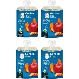 Nestle Плодова закуска Nestle Gerber Natural - Пауч с ябълки, моркови и тиква, 4 х 150 g (4x12515991) - baby