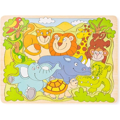 Woody Puzzle na desce Veselá africká zvířátka