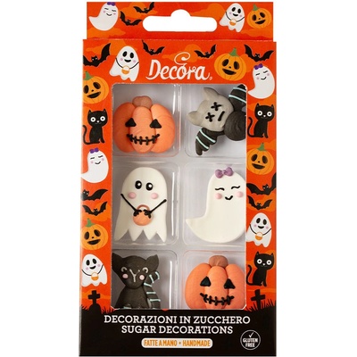 Jedlá dekorácia Decora z cukru - Duch, tekvica, netopier, mačka (6ks)