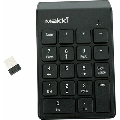 Makki Цифрова клавиатура Makki MAKKI-KP-001-WL, Безжична, Num Lock LED индикатор, нископрофилни клавиши, черна, USB (MAKKI-KP-001-WL)