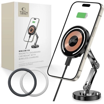 Tech-Protect Магнитна стойка за автомобил с MagSafe безжично зареждане 15W от Tech-Protect MM15W-V8 - Черна (5906302371679)