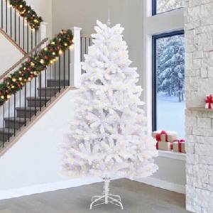 vidaXL Изкуствено коледно дърво с хингед Бяло 300 cm PVC и стомана (3426633)
