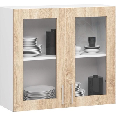 DobreSny Závěsná vitrína Lima 80 x 72 cm dub sonoma / bílá – Zboží Dáma