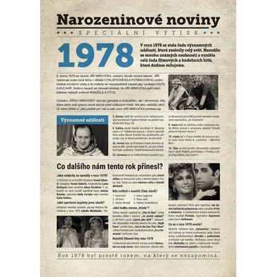 Narozeninové noviny 1978 s vlastním textem a fotografií S textem