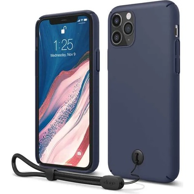 elago Slim Fit Strap Case - качествен поликарбонатов кейс с каишка за китката за iPhone 11 Pro (тъмносин)