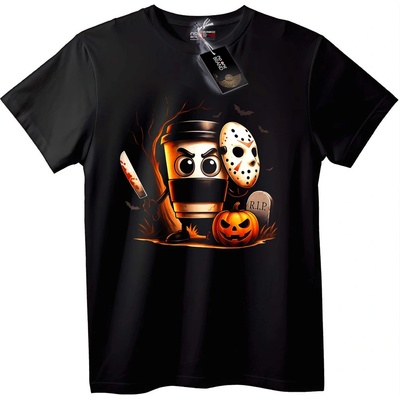 NOONEBRAND Тениска Кафеен Чудовище за Хелоуин - 2XL, Black