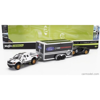 Maisto Ford usa F-150 Raptor Pick-up 2010 With Trailer Car Transporter + Gt N 2 2017 Černá Stříbrná 1:64
