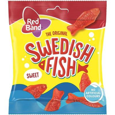 Red Band Swedish Fish žvýkací bonbony s malinovou příchutí 100 g