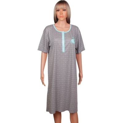 Нощница в сиво със сърце и кант в цвят светъл тюркоаз