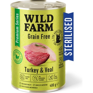 WILD FARM Premium Grain Free Turkey and Veal 400g - беззърнена храна за кастрирани котки