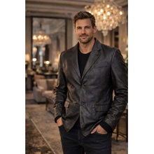 Max Original Leather Pánske kožené sako 448 black