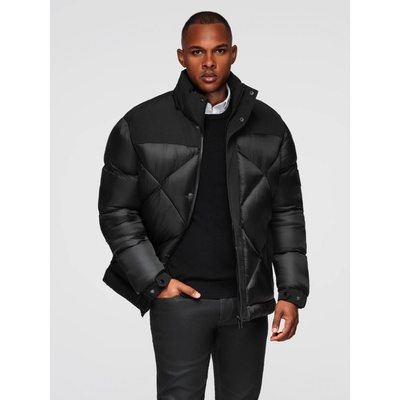 Ombre Clothing Мъжко яке с качулка и геометричен ромбовиден прошив - черно V1 OM-JAHP-0237 Ombre Clothing Ombre Clothing | Cheren | МЪЖЕ | S