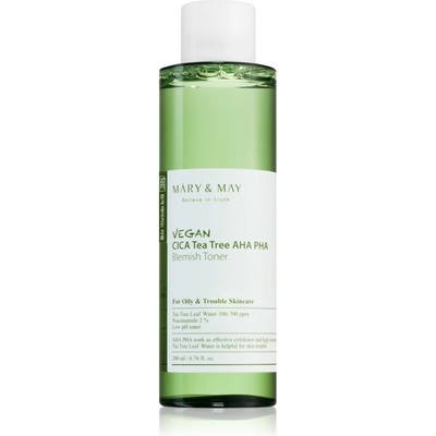 Mary & May Cica Tea Tree AHA PHA успокояващ тоник за проблемна кожа, акне 200ml