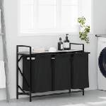 vidaXL Кош за пране, 3 отделения, с рафт, сив, цвят Сонома (859063)