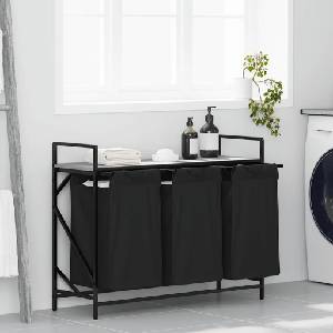vidaXL Кош за пране, 3 отделения, с рафт, сив, цвят Сонома (859063)