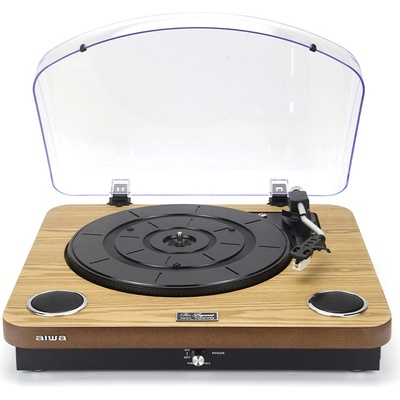 Aiwa LPS-25WD Грамофон със стерео високоговорители, Bluetooth, FM радио, USB запис, Натурално дърво, 29295 (L7WBEN69S)