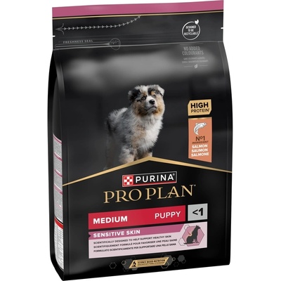 Purina PRO PLAN Medium Puppy Sensitive Skin OPTIDERMA-за малки кученца от средни породи с чувствителна кожа със сьомга, 3кг