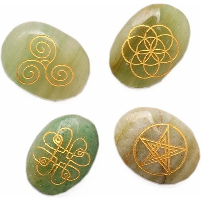 Nefertitis Wicca sada kamenů avanturín s keltskými symboly NF10809 - 4 x cca 3,7 až 3,9 cm