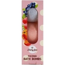 Dairy Fun Fizzing Bath Bombs šumivé koule do koupele jahoda 100 g broskev 100 g borůvka 100 g 3 ks