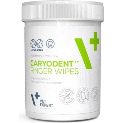 VetExpert CaryoDent Finger Wipes - почистващи напръстници, напоени с разтвор на цетилпиридиниев хлорид и масло от риган, за поддръжка на зъбната хигена - 50 броя, Vet Expert - Полша