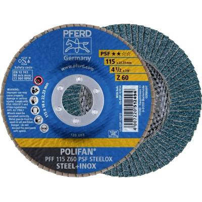 PFERD TOOLS 67666115 PFF 115 Z 60 PSF STEELOX vějířovitý brusný kotouč Průměr 115 mm Ø otvoru 22.23 mm Zrnitost 60 nerez