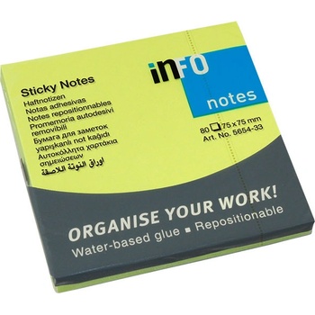 INFO NOTES Самоз лист Info Notes Зелен неон 75х75mm 80 л (1901017-60-5654-33)