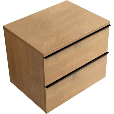 CERANO - Koupelnová skříňka Velora - dub medový, úchytka černá + deska pod umyvadlo Navira Pro - 36 mm - 70x56,6x46,5 cm