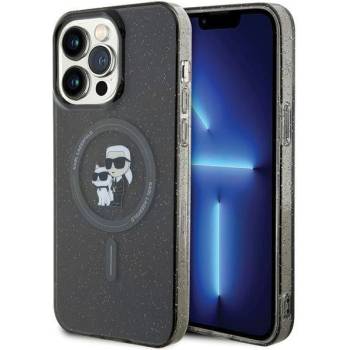 KARL LAGERFELD Кейс Karl Lagerfeld Karl&Choupette Glitter MagSafe за iPhone 15 Pro Max, черен