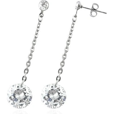 Šperky eshop ocelové náušnice velký visící zirkon čiré barvy řetízek X09.06