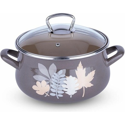 Metalac Hluboký hrnec Elegant se skleněnou poklicí lístky šedé 20 cm 4 l D2-20-49