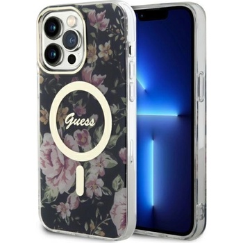 GUESS Кейс Guess GUHMP14XHCFWSK за iPhone 14 Pro Max 6.7"", черен / черен, твърд, Flower MagSafe (GUE002727-0)