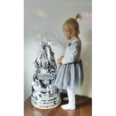 BabyDort MAXI pětipatrový plenkový dort neutral MÝVALÍ PARTA (video)