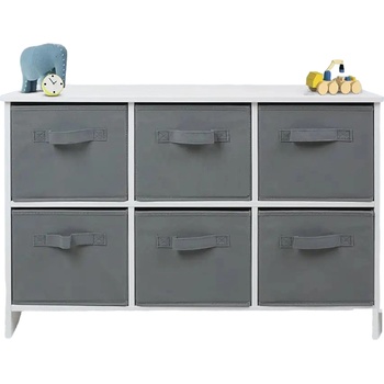 Ginger Home Дървен детски скрин с 6 текстилни кутии Ginger Home, Сив и Бял (TF5491)